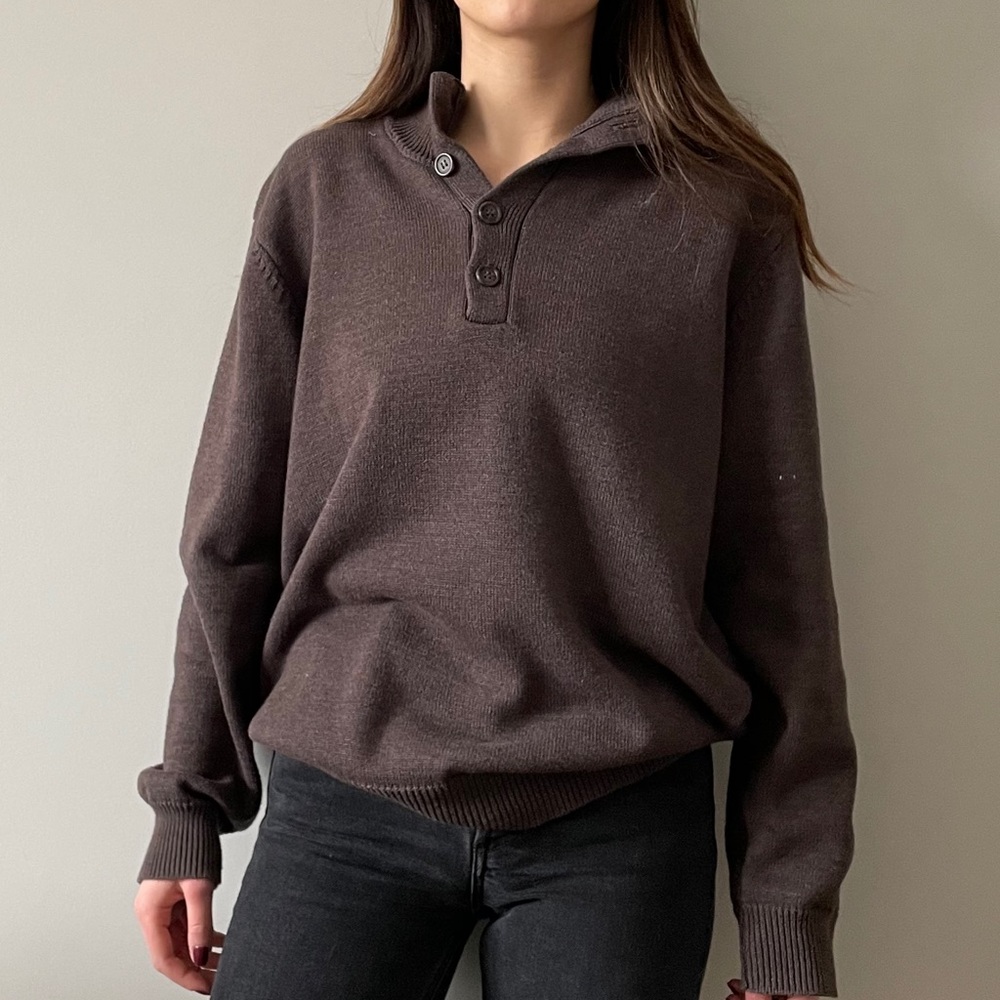 Brown Quarter Button Up Henley
